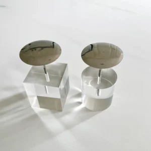 Professional stainless steel cake nail and clear acrylic base for miniature clay food crafts.