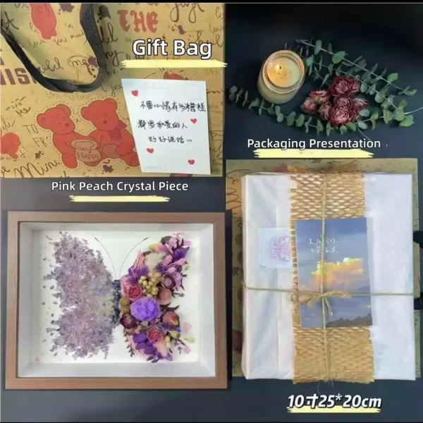 Handmade Butterfly Dried Flower Shadow Box Art, Preserved Floral Keepsake Frame