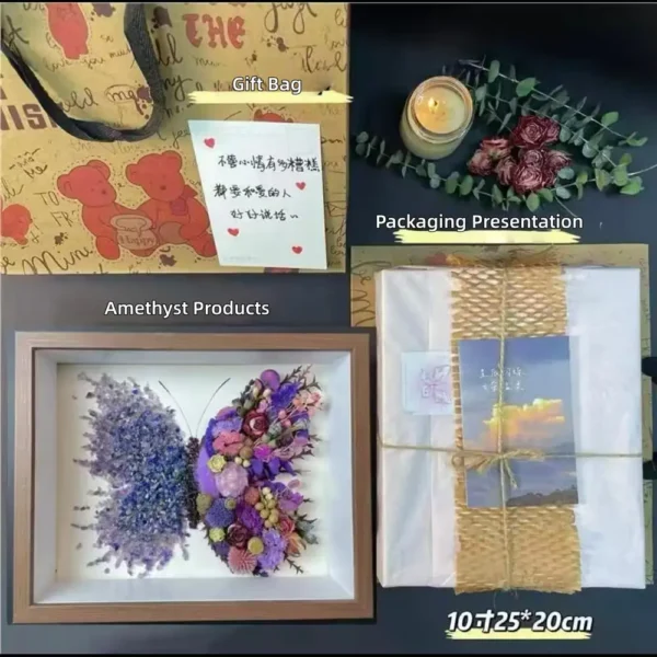 Handmade Butterfly Dried Flower Shadow Box Art, Preserved Floral Keepsake Frame