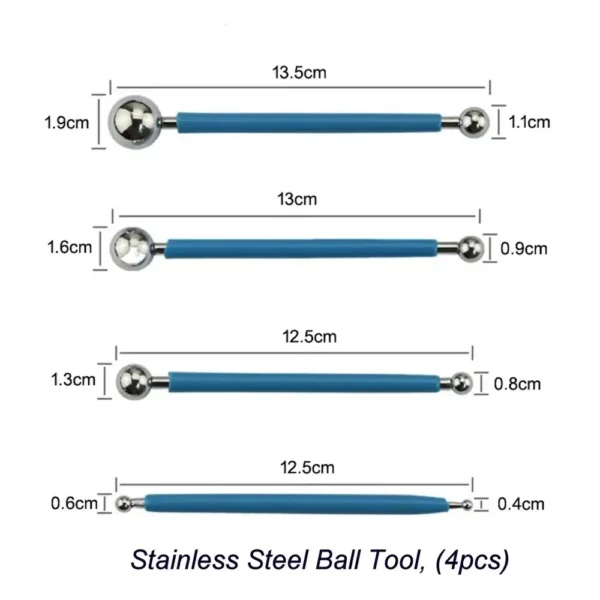 Stainless Steel Ball Stylus Tools, Clay Sculpting, Sugar Flowers (4pcs)