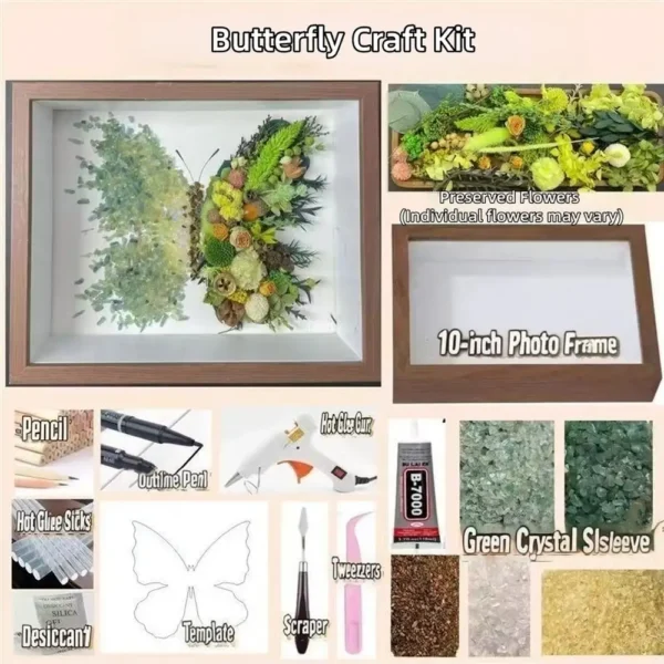 Handmade Butterfly Dried Flower Shadow Box Art, Preserved Floral Keepsake Frame