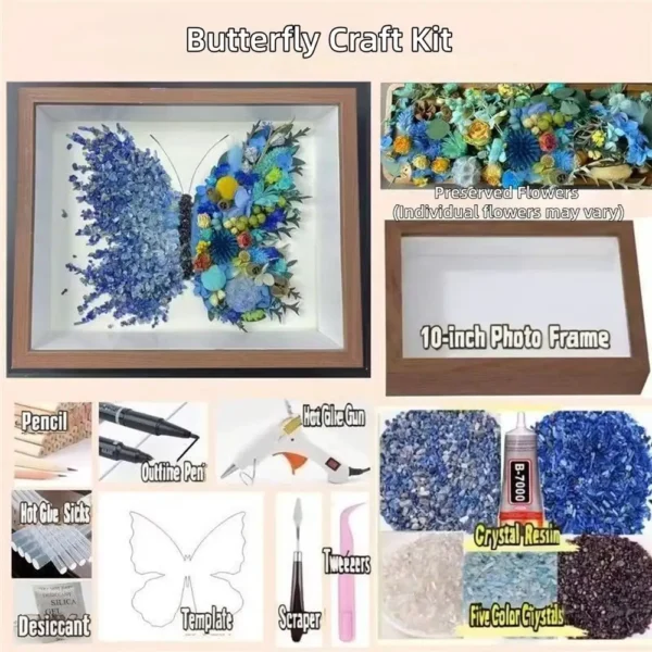 Handmade Butterfly Dried Flower Shadow Box Art, Preserved Floral Keepsake Frame