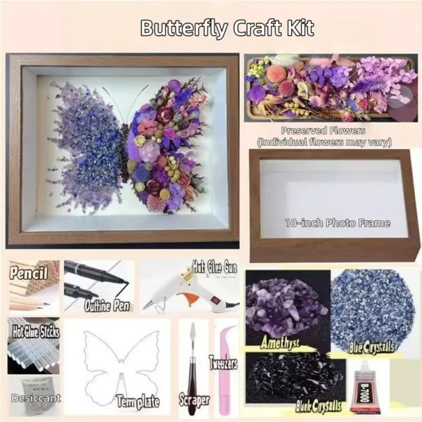 Handmade Butterfly Dried Flower Shadow Box Art, Preserved Floral Keepsake Frame