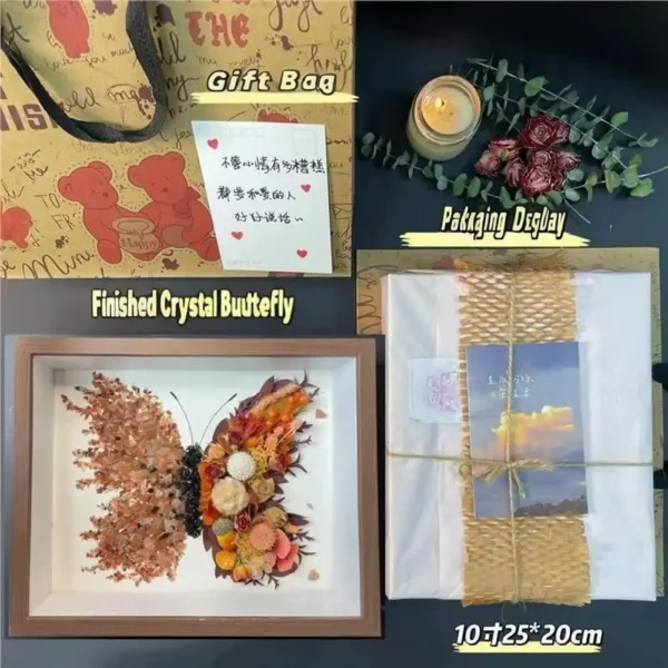 Handmade Butterfly Dried Flower Shadow Box Art, Preserved Floral Keepsake Frame