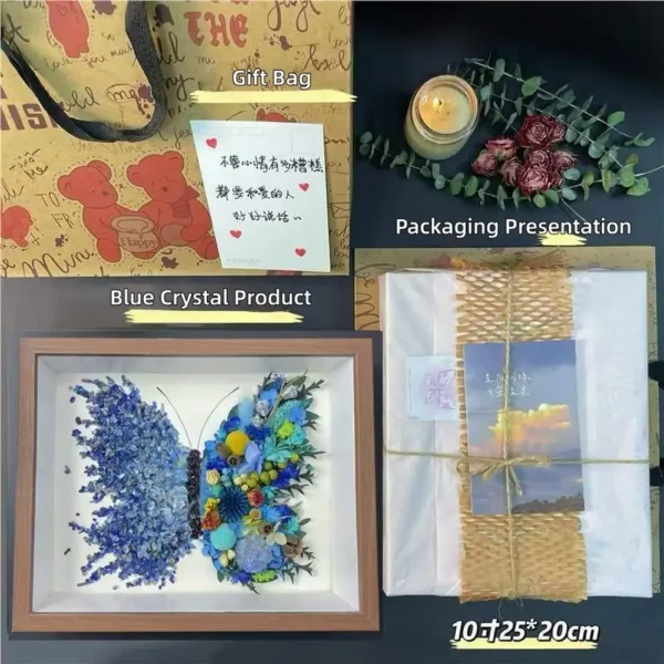 Handmade Butterfly Dried Flower Shadow Box Art, Preserved Floral Keepsake Frame