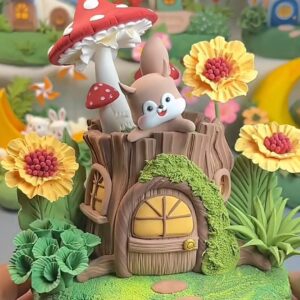 11 Handmade Squirrel Clay Tree House – Cute Miniature Fairy Cottage Decor