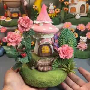 111 Handmade Clay Fairy House Garden Scene – Whimsical Mushroom Cottage Miniature Decoration Gift